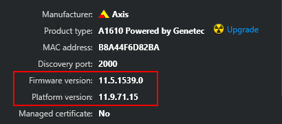 Config Tool - Axis Powered by Genetec unit - Identity page - Unit info.