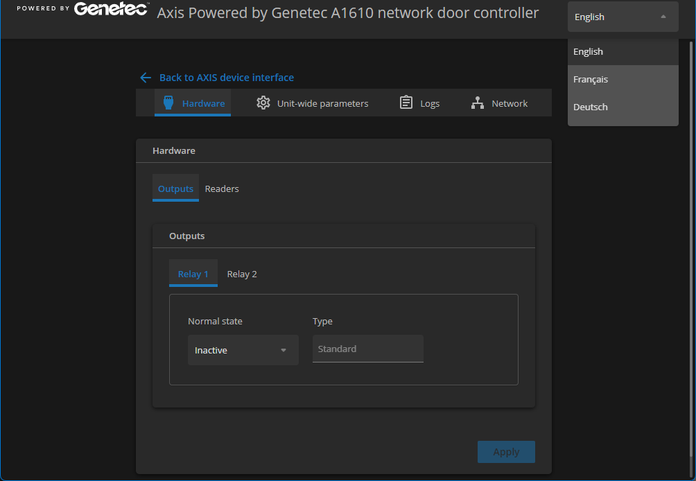 AXIS device interface - Powered by Genetec page overview.