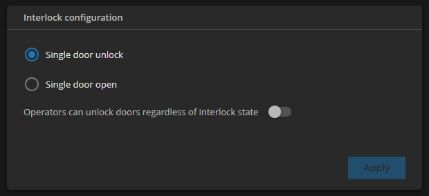 Powered by Genetec page - Unit-wide parameters - Interlock configuration section.